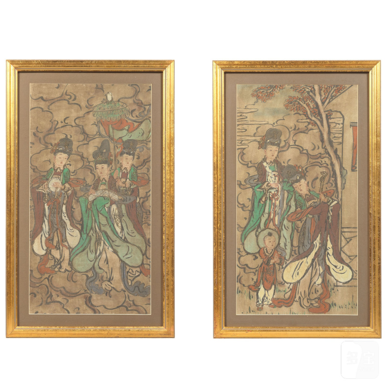 明或更晚 彩繪仙人壁畫屏兩件 | TWO PAINTED FRESCO PANELS DEPICTING FEMALE DEITIES - 图6